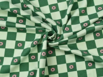 Double Brushed Polyester Jersey - Green Checkerboard
