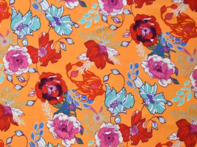 Double Brushed Polyester Jersey - Orange Floral
