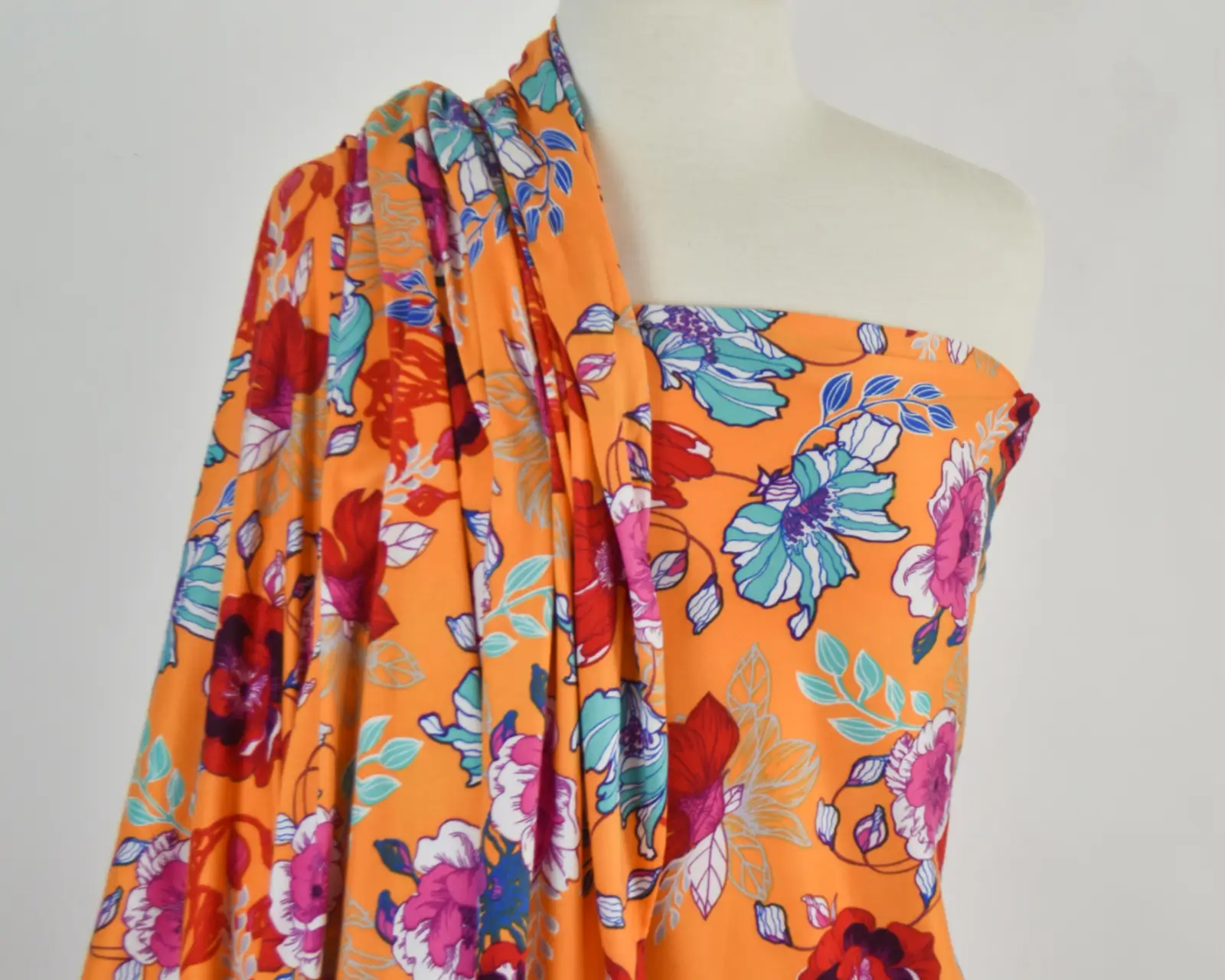 Double Brushed Polyester Jersey - Orange Floral - Image 2
