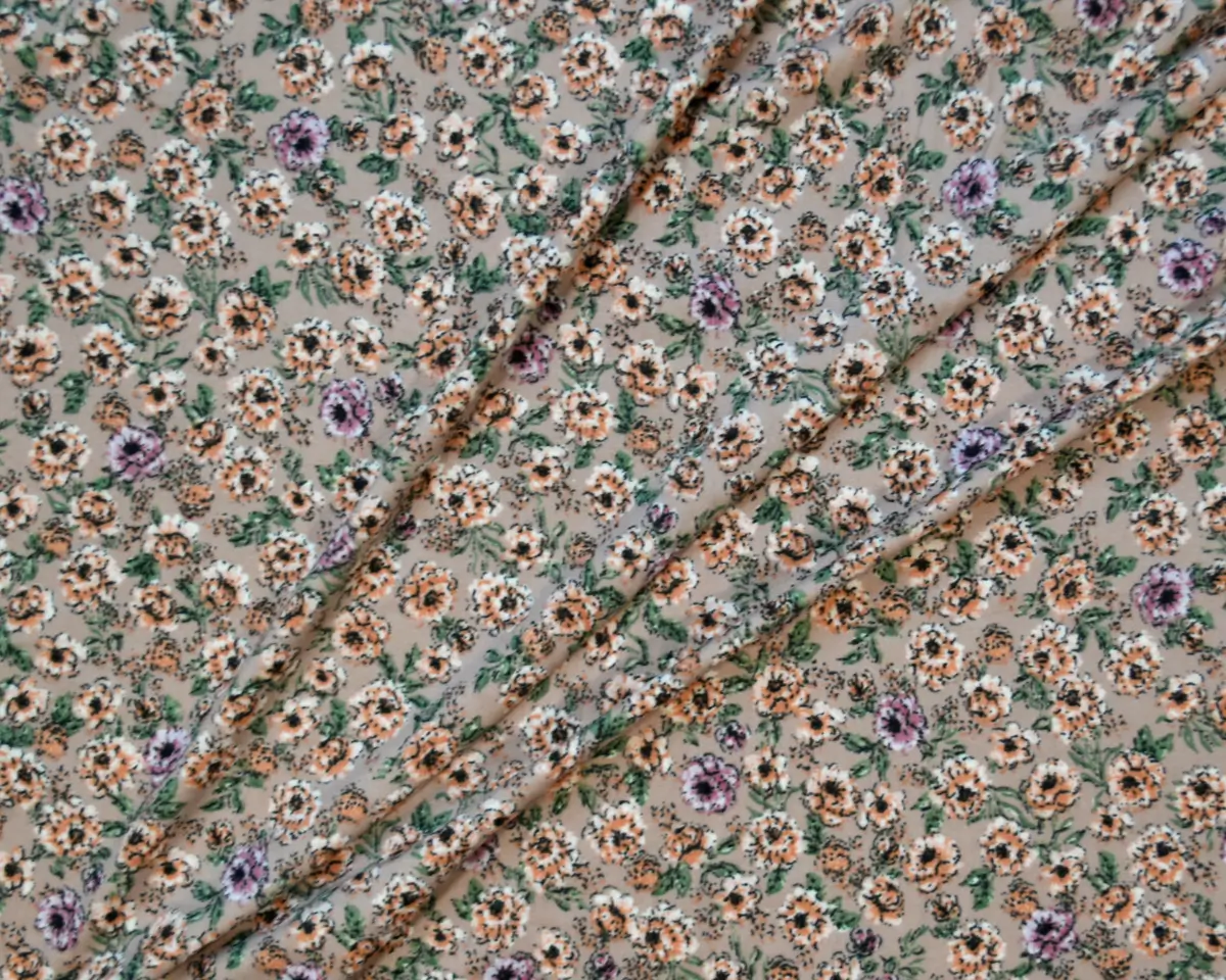 Double Brushed Polyester Jersey - Taupe Floral - Image 4