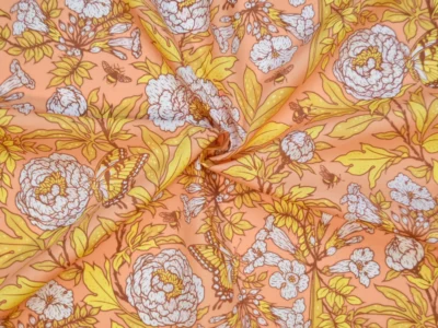 Organic Cotton Lawn - Orange Peonies