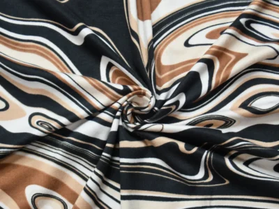 Polyester jersey with a multi-colored swirl print