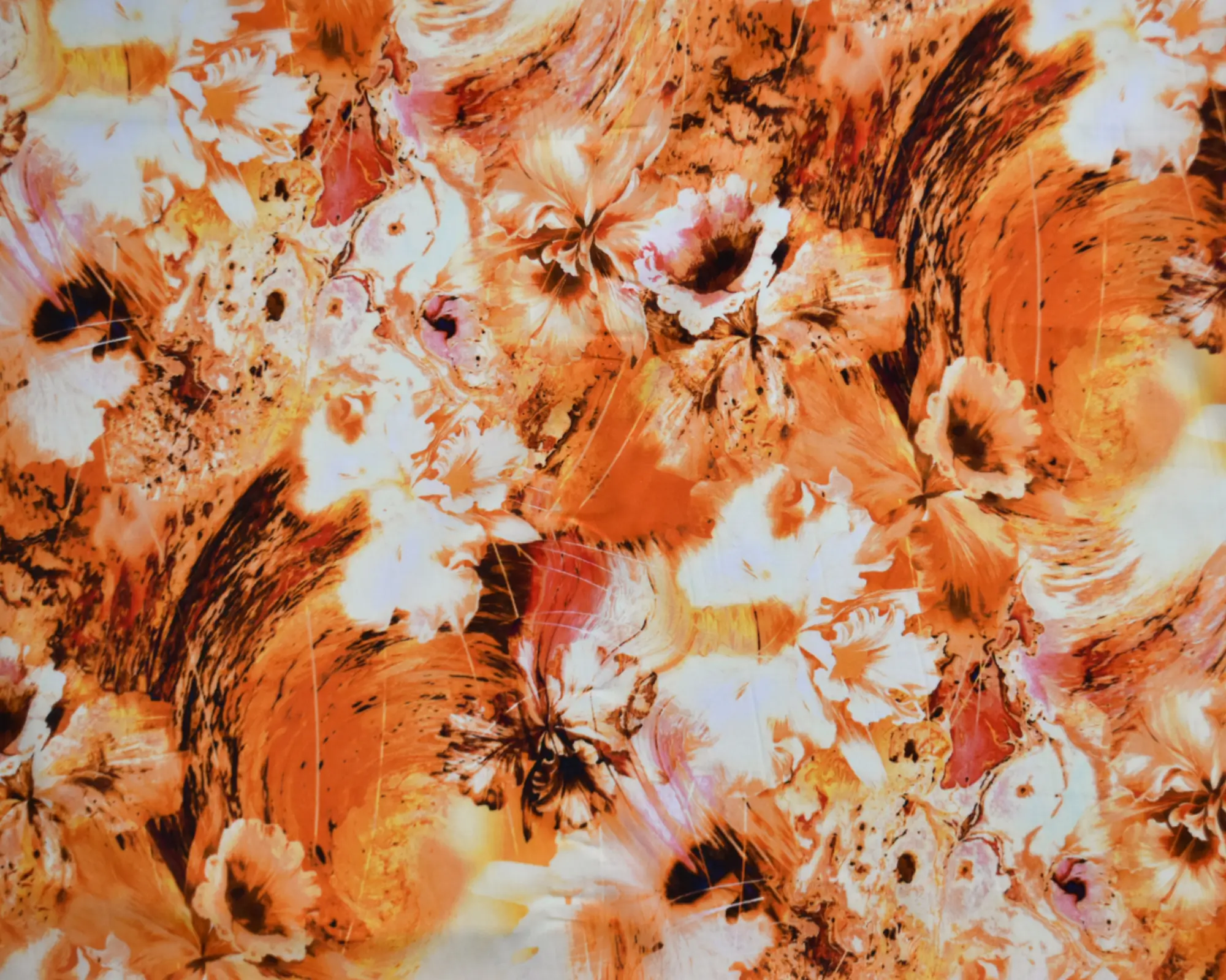 Cotton Voile - Large Scale Orange Floral Print - Image 2