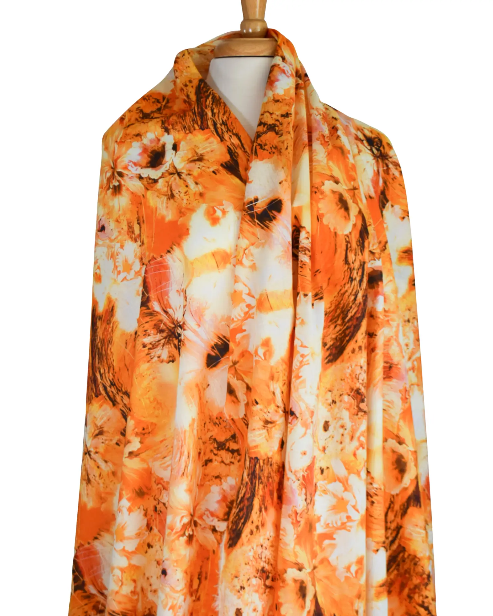 Cotton Voile - Large Scale Orange Floral Print - Image 7