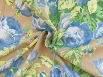 Blue rose print cotton voile fabric
