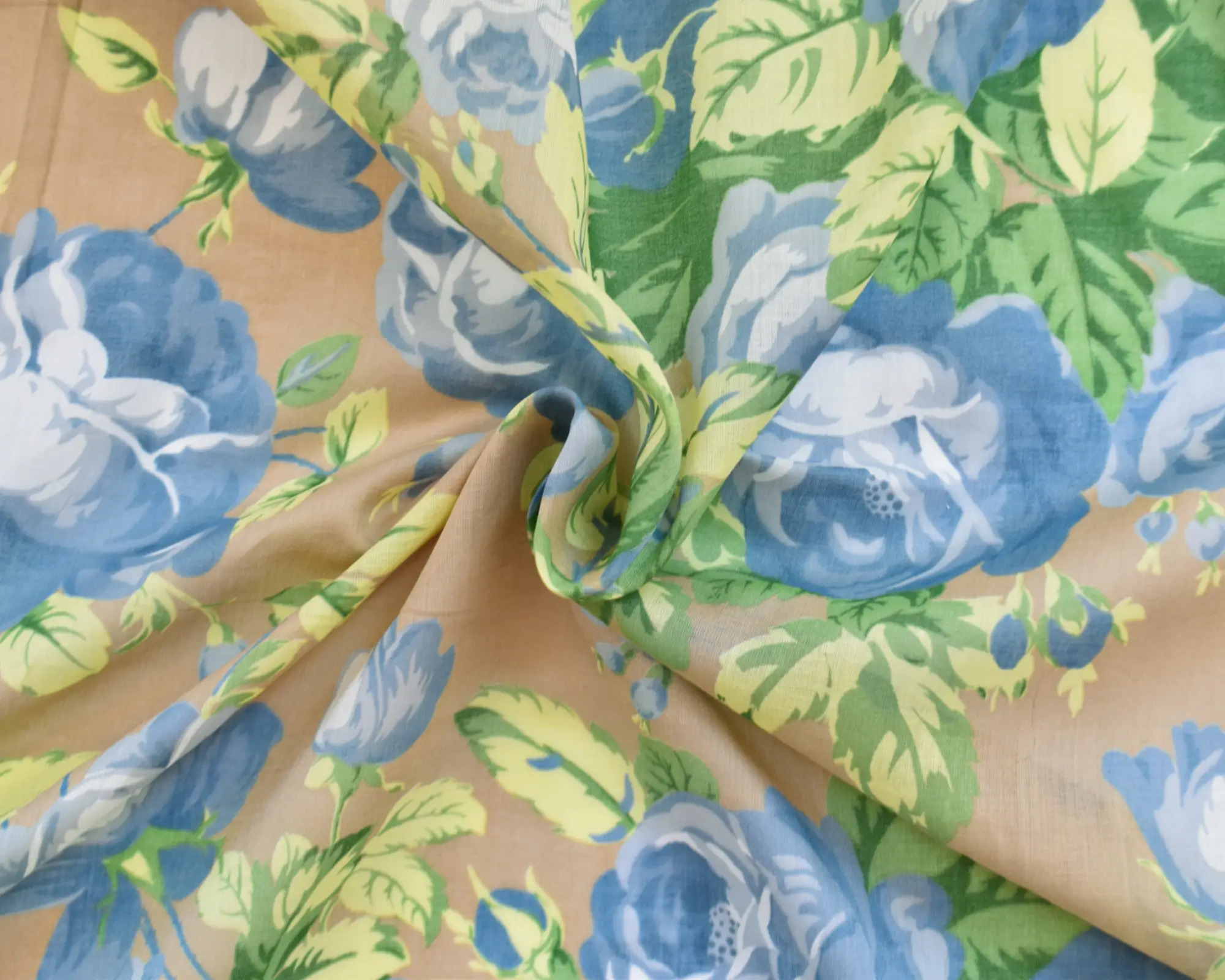 Blue rose print cotton voile fabric