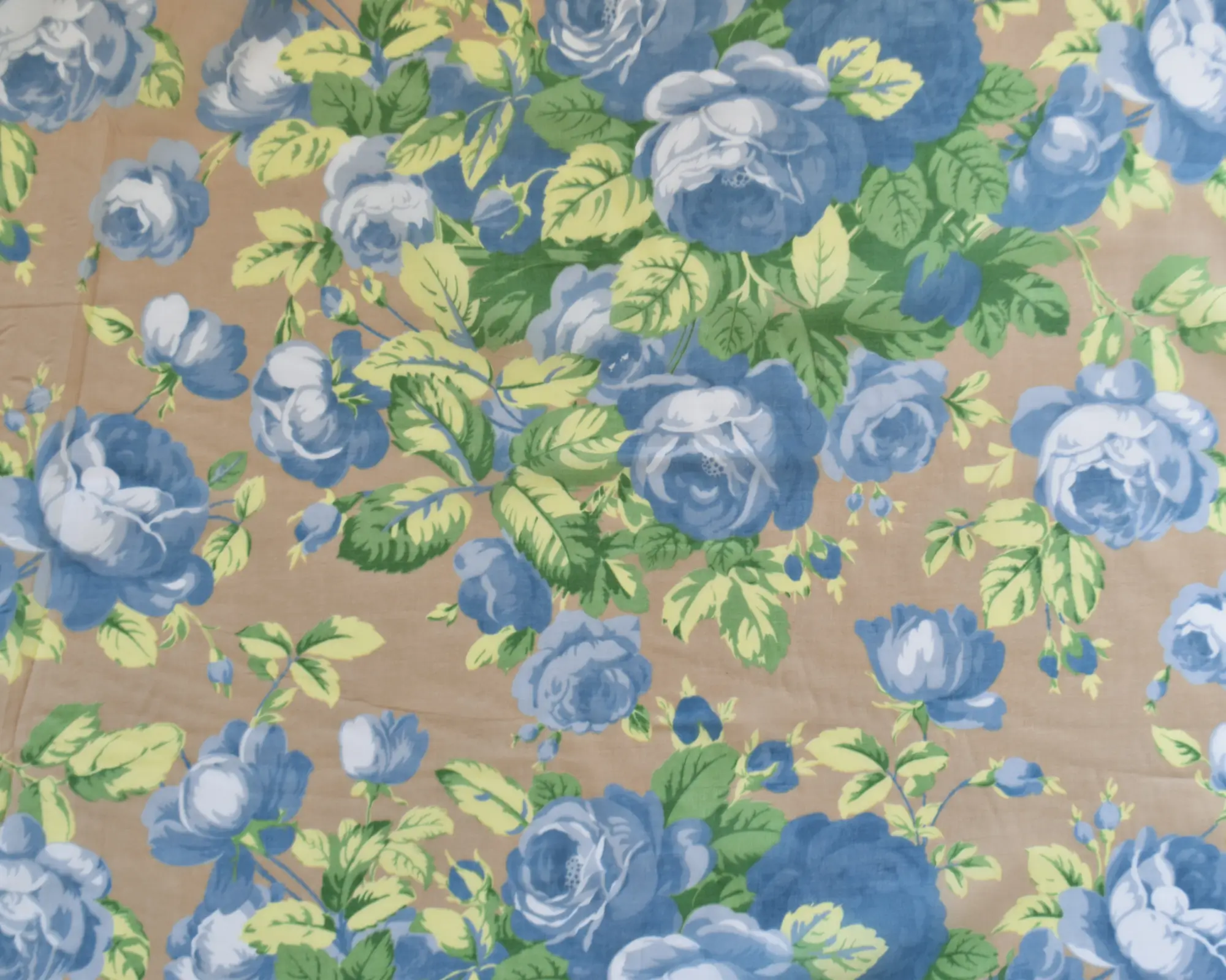 Cotton Voile - Large Blue Roses on Taupe - Image 2