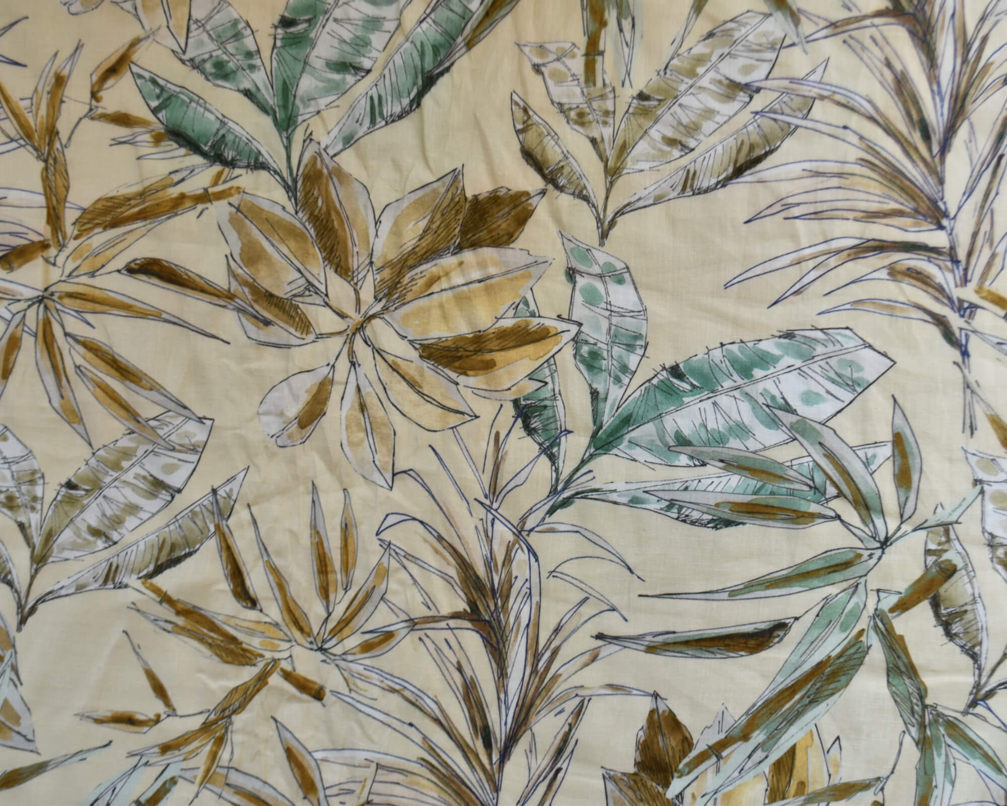 Midweight Linen - Large Palm Fronds on Yellow - Image 2