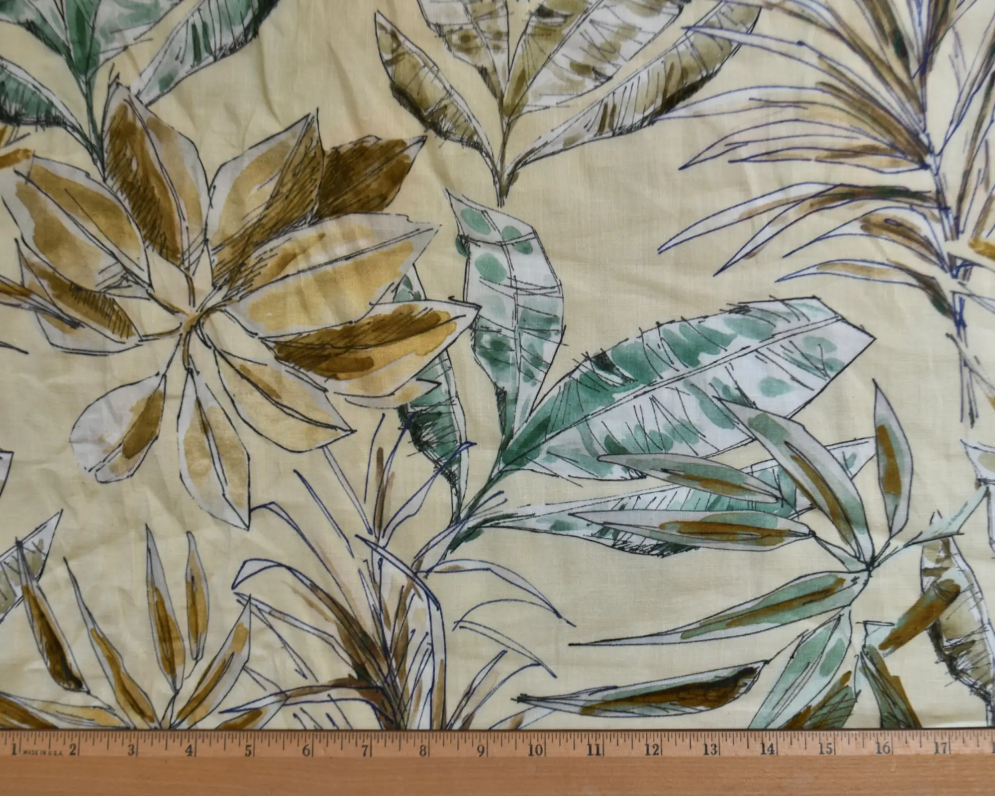 Midweight Linen - Large Palm Fronds on Yellow - Image 3