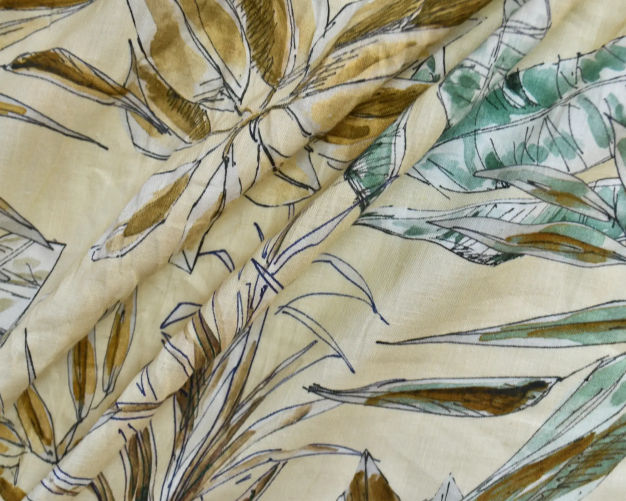 Midweight Linen - Large Palm Fronds on Yellow - Image 4