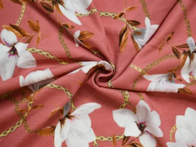 Cotton Spandex Jersey - White Magnolia on Light Brick Red