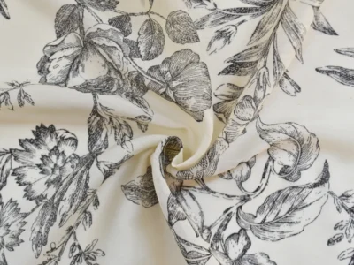 Cotton Silk Lawn with delicate floral print in black