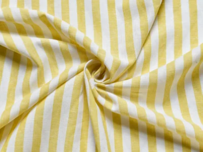 100% Linen fabric with yellow and white vertical stripes