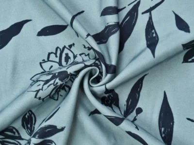 Rayon Challis - Sketched Blue Flowers