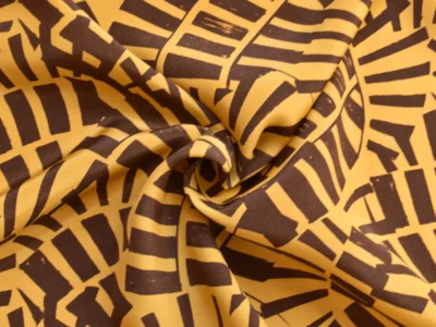 Rayon Challis - Brown and Gold Abstract Print