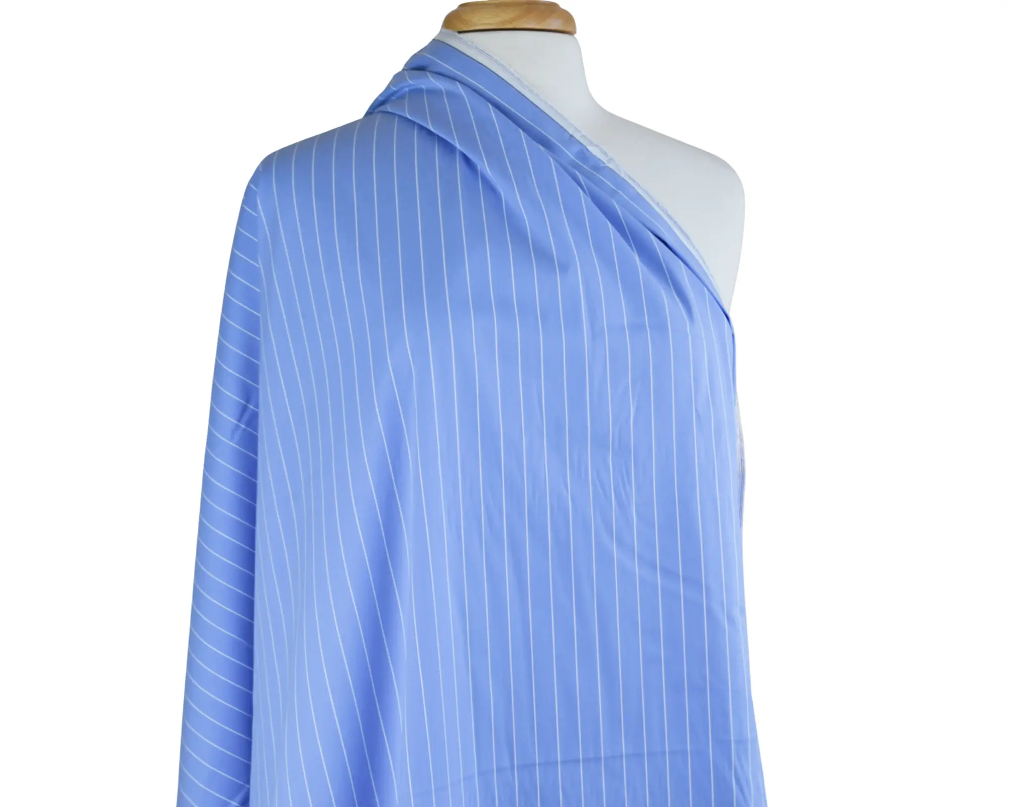 Cotton Stretch Shirting - Blue with White Stripes - Image 5