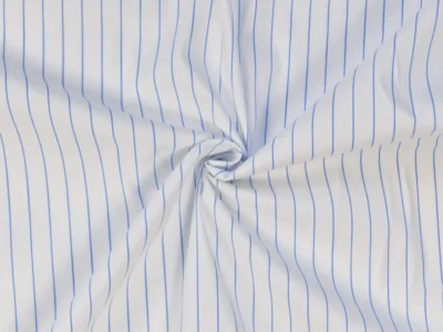 Cotton Stretch Shirting - White with Blue Stripes