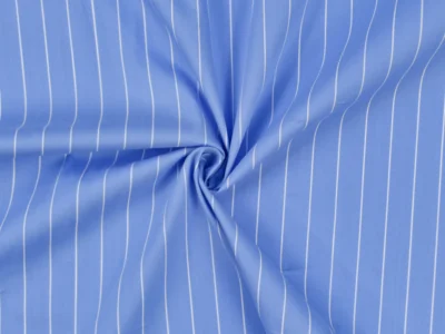 Cotton Stretch Shirting - Blue with White Stripes