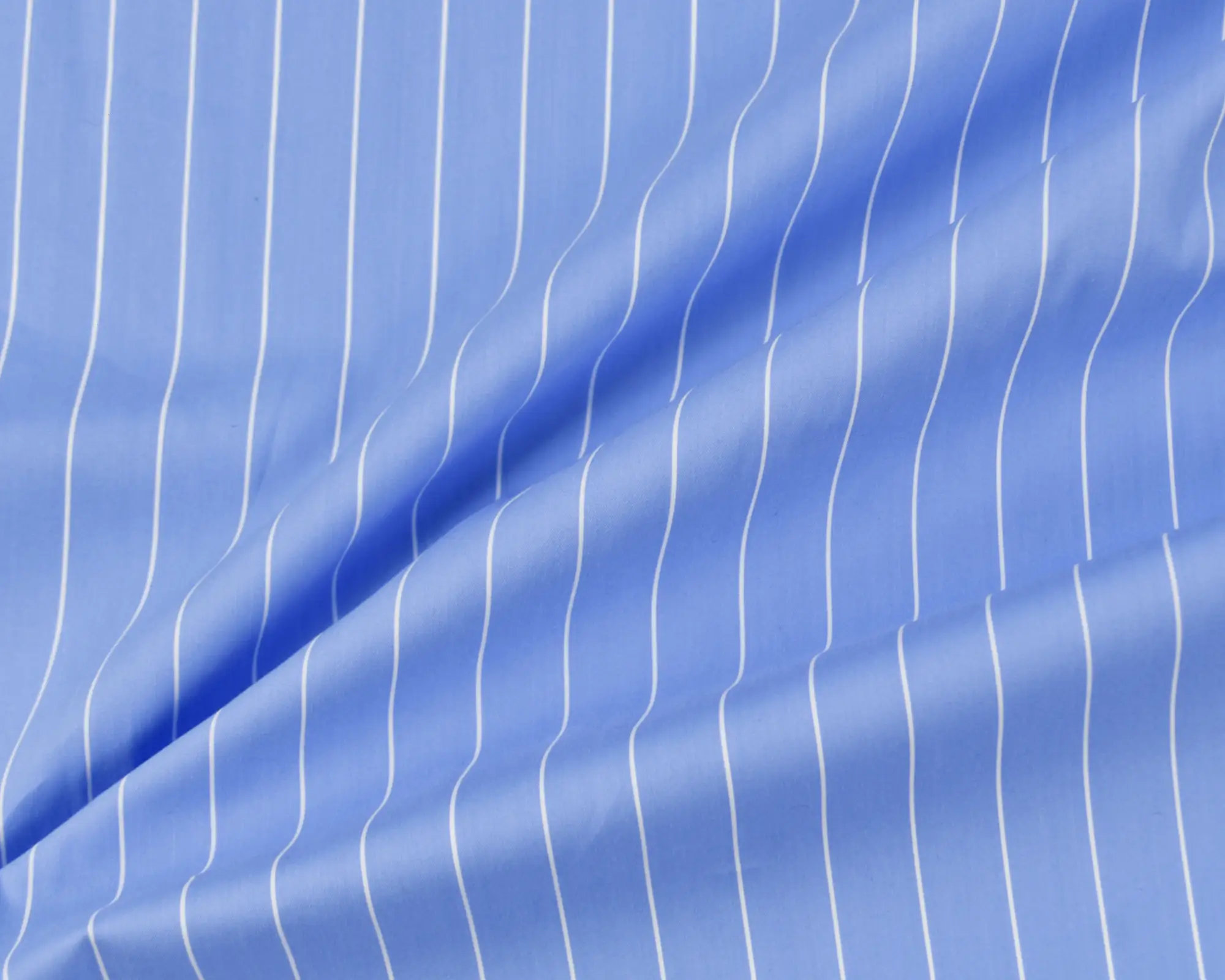 Cotton Stretch Shirting - Blue with White Stripes - Image 4