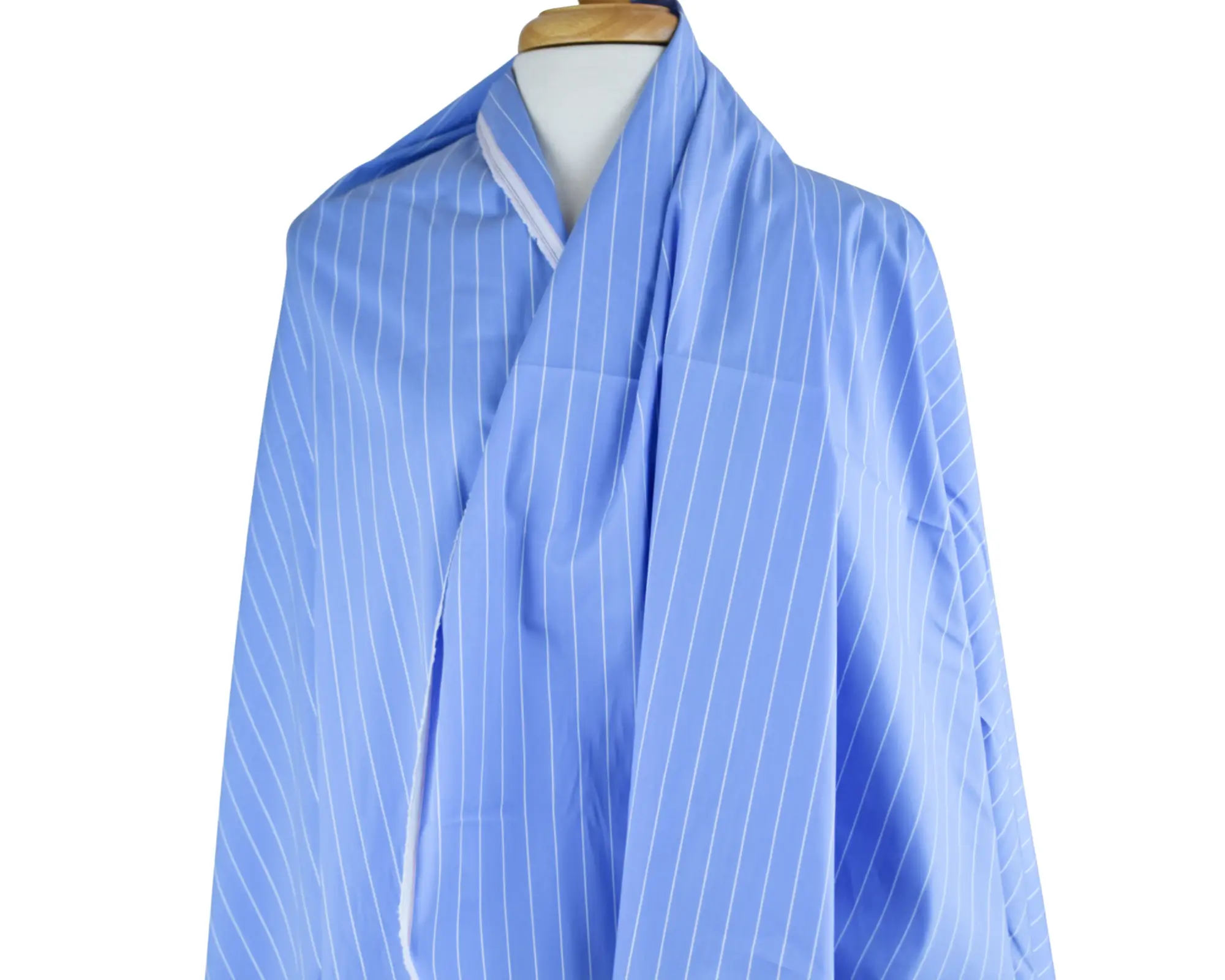 Cotton Stretch Shirting - Blue with White Stripes - Image 6