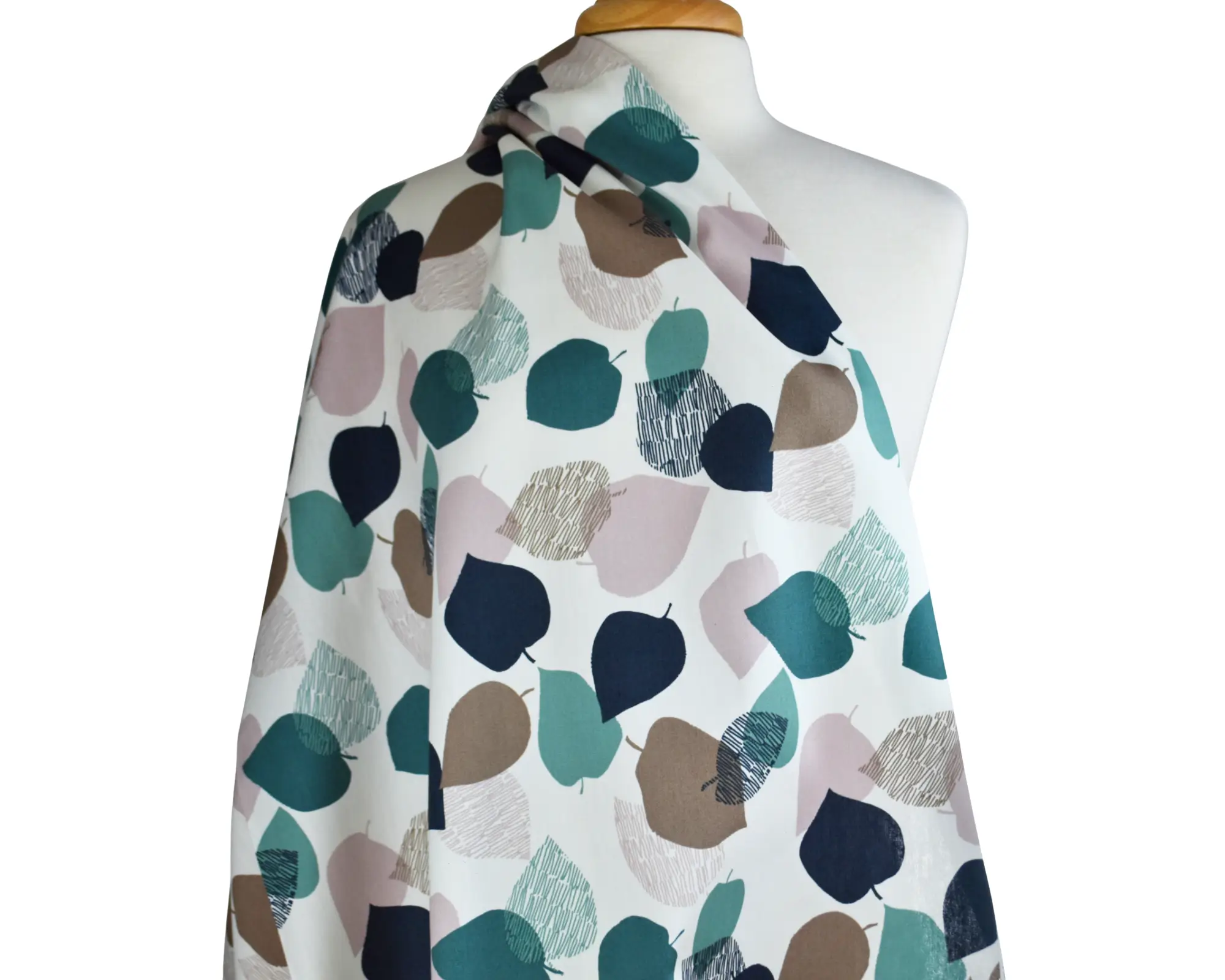 Kokka Cotton Oxford - Teal Leaf Print - Image 6