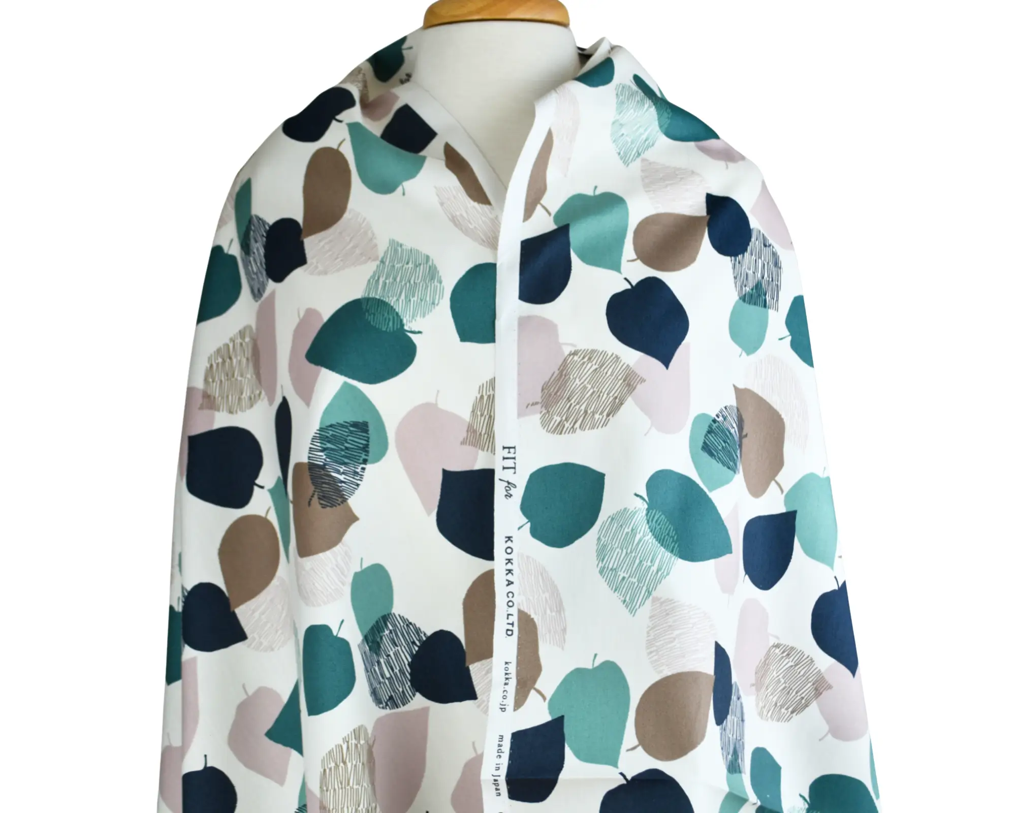 Kokka Cotton Oxford - Teal Leaf Print - Image 7