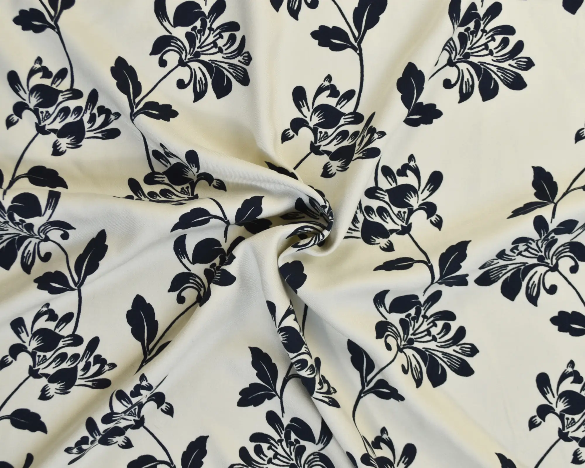 Rayon Twill - Black Floral on Ivory