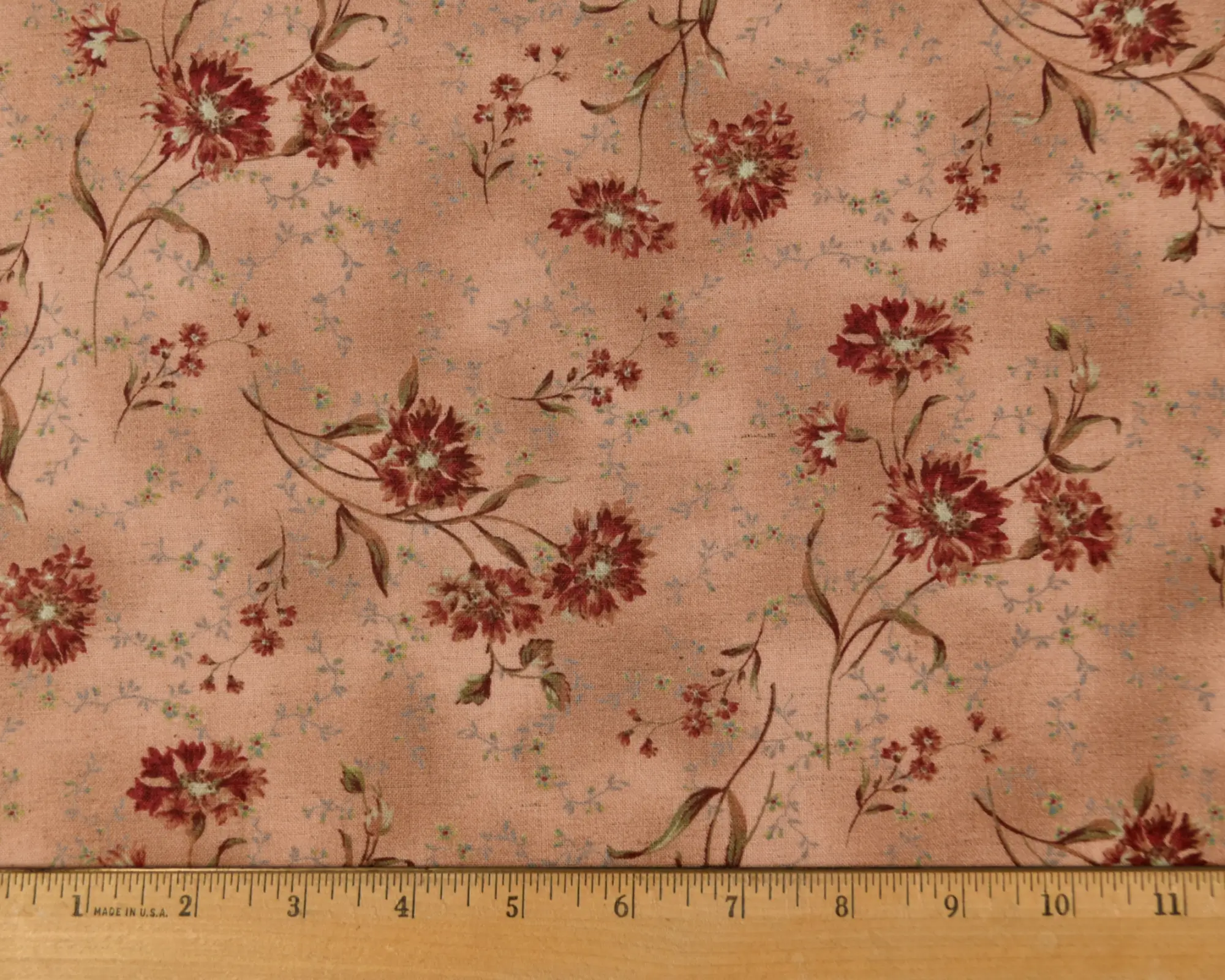 Cotton/Linen Broadcloth- Red Floral on Terracotta - Image 3