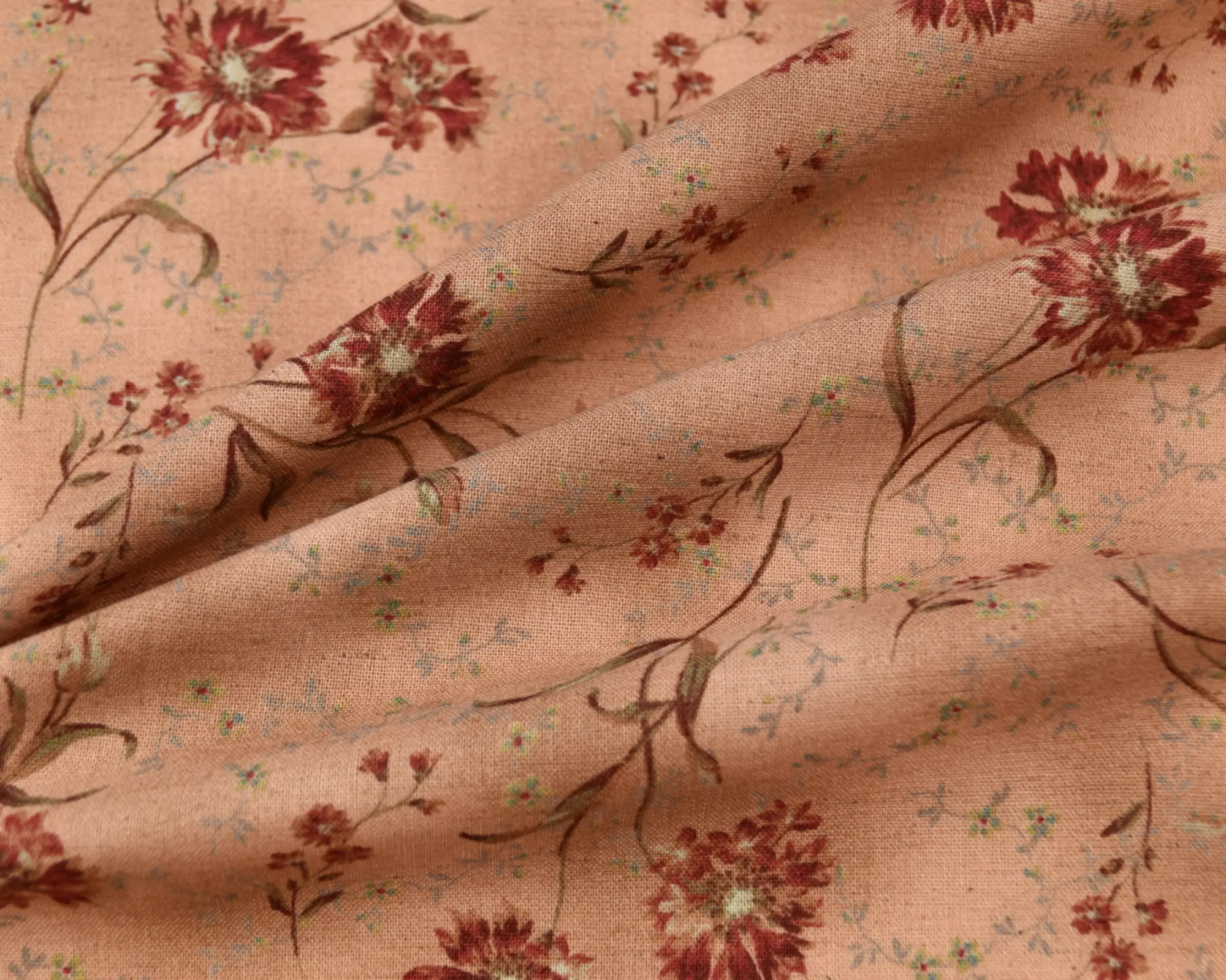 Cotton/Linen Broadcloth- Red Floral on Terracotta - Image 4