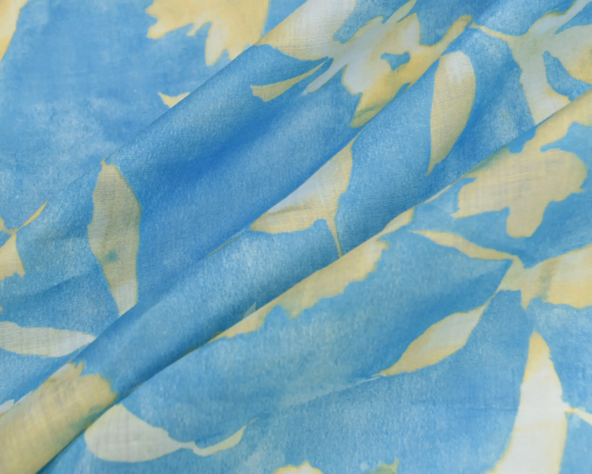 Lightweight Linen- Yellow Floral on Blue - Image 4