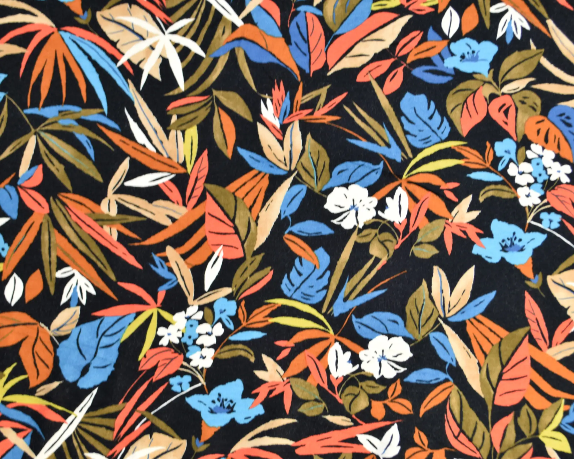 Rayon Spandex Jersey - Orange Blue Tropical Botanical Print - Image 2
