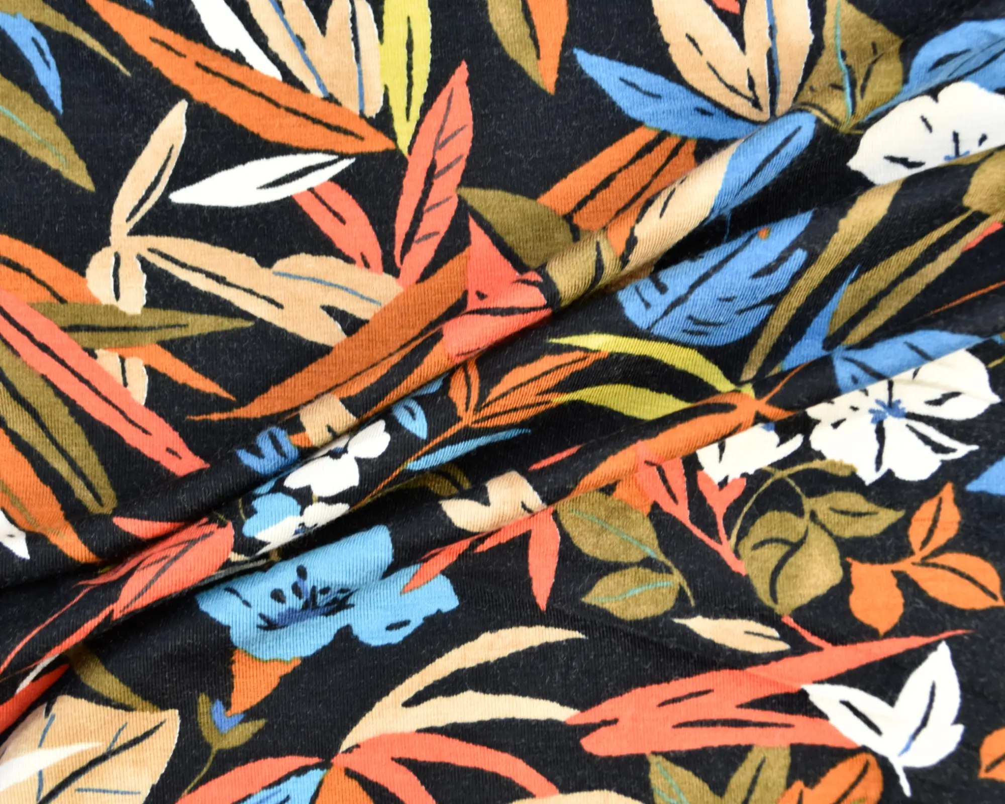 Rayon Spandex Jersey - Orange Blue Tropical Botanical Print - Image 4