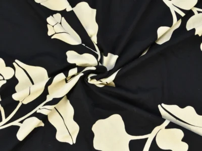 Rayon Spandex Jersey - Large Ivory Floral on Black