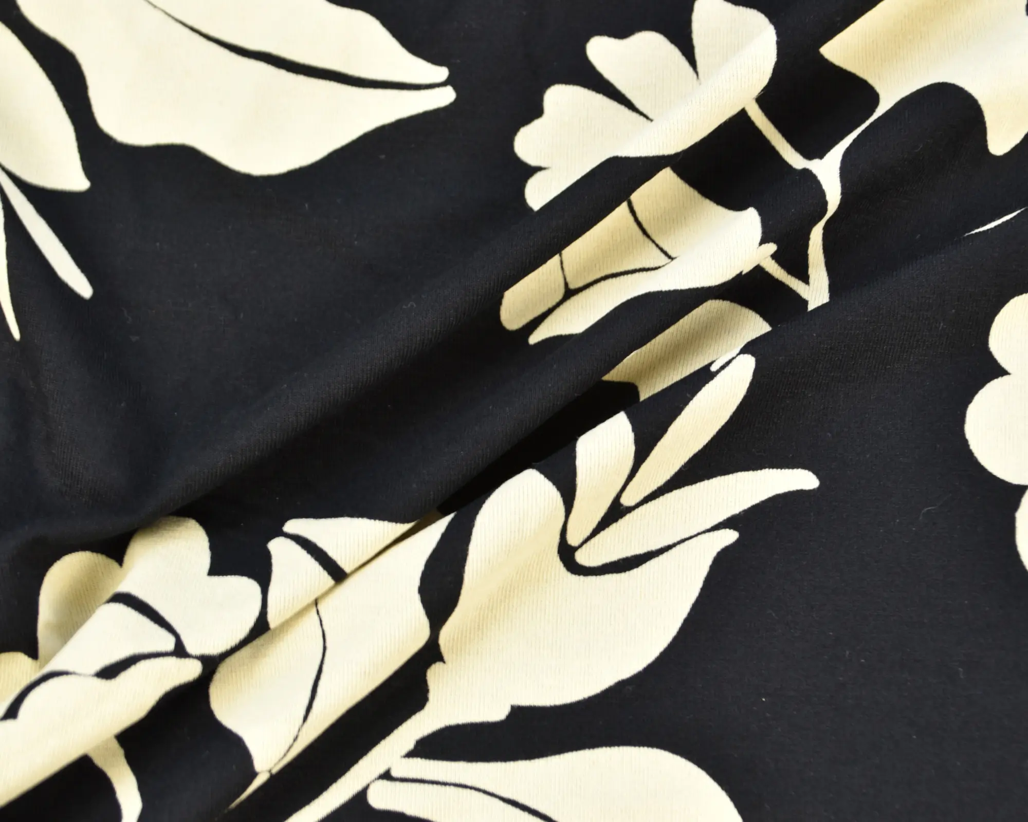 Rayon Spandex Jersey - Large Ivory Floral on Black - Image 4