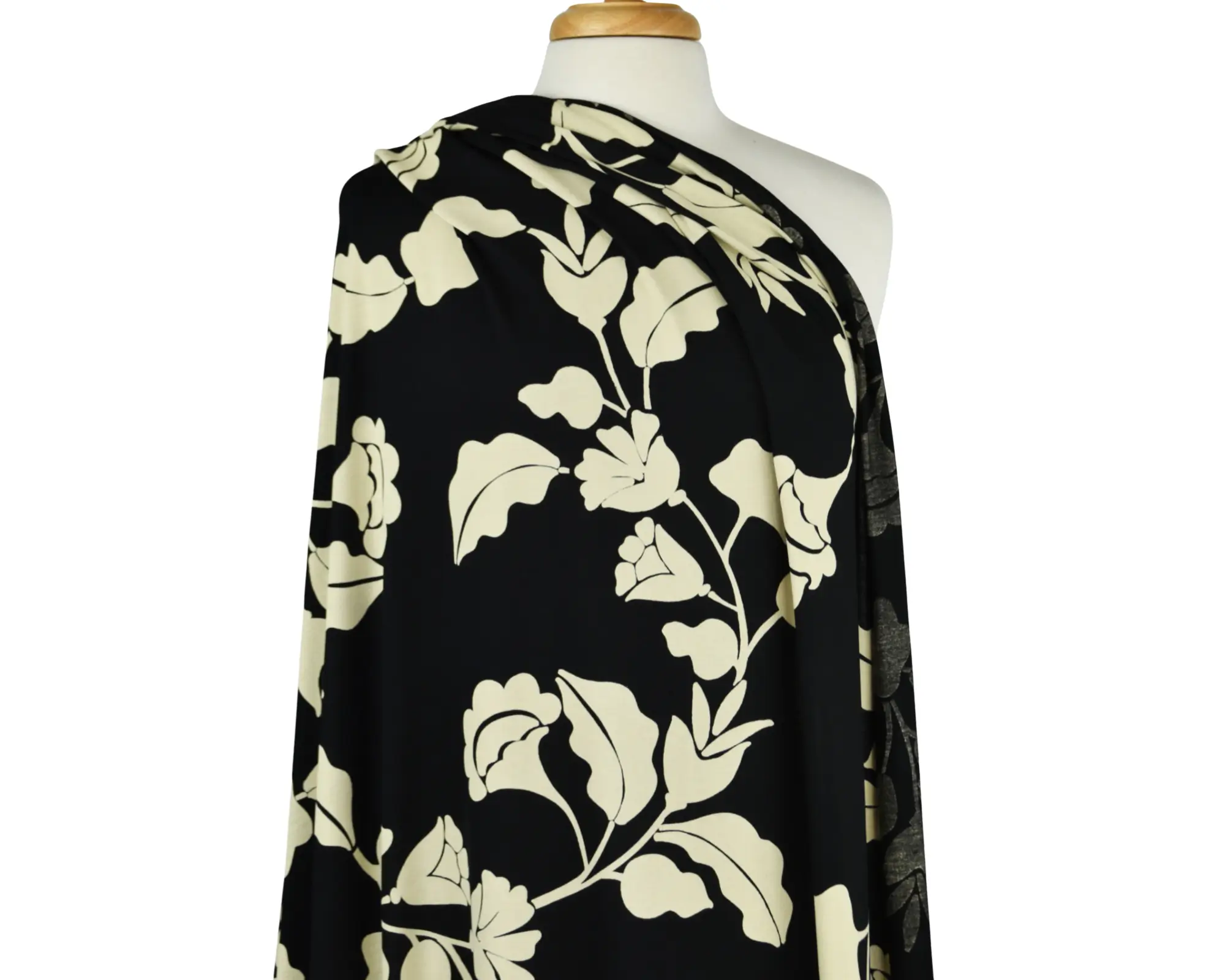 Rayon Spandex Jersey - Large Ivory Floral on Black - Image 5