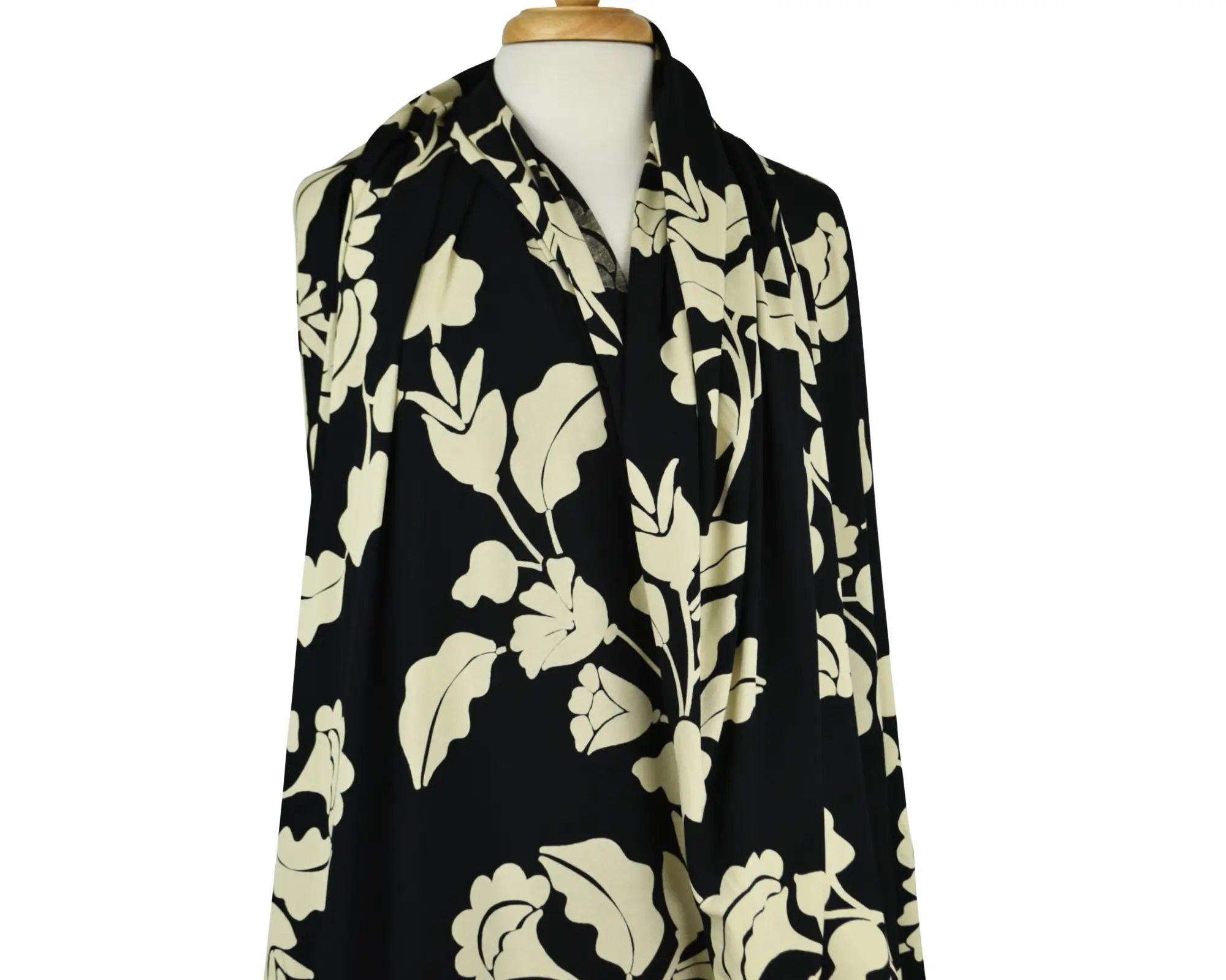 Rayon Spandex Jersey - Large Ivory Floral on Black - Image 6