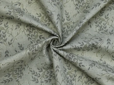 Cotton Broadcloth Shirting- Gray Leaf Print