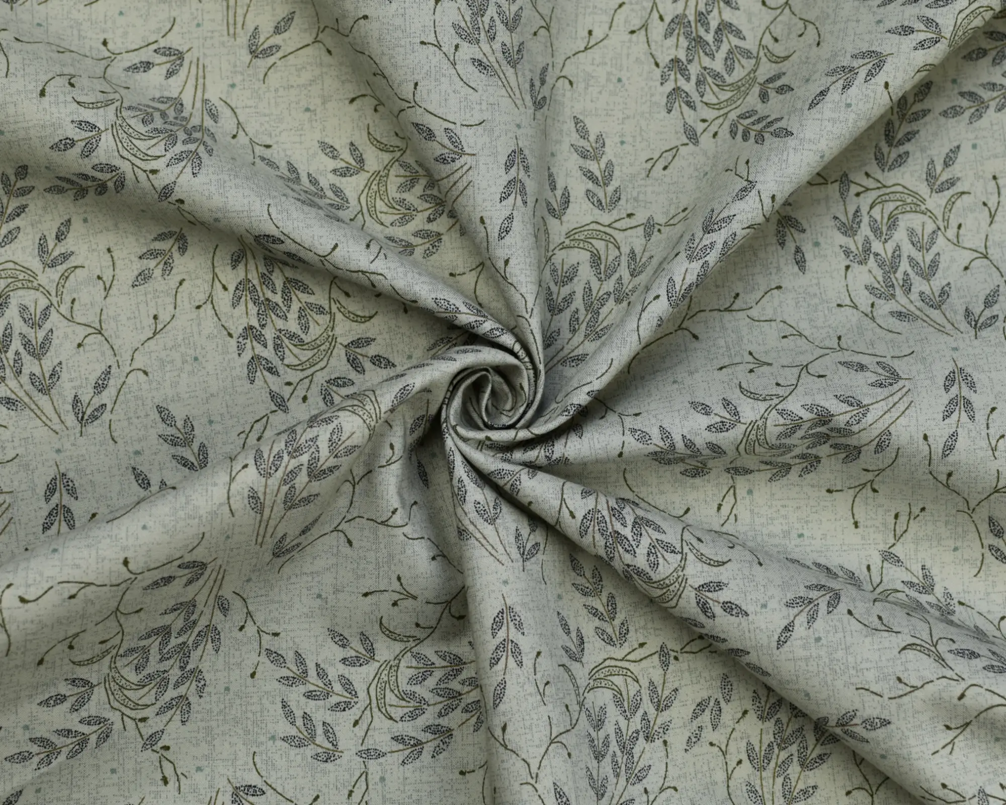 Cotton Broadcloth Shirting- Gray Leaf Print