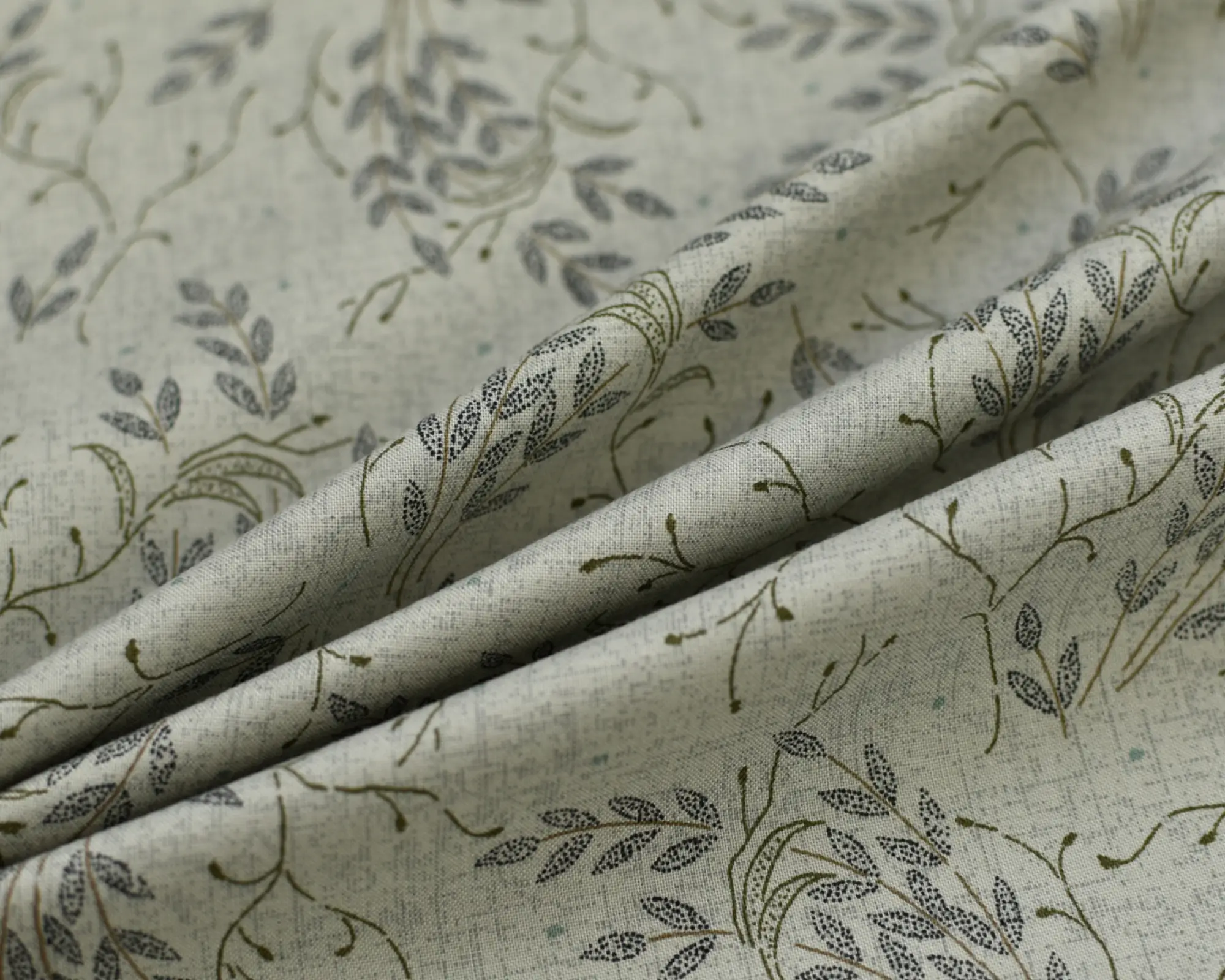 Cotton Broadcloth Shirting- Gray Leaf Print - Image 4