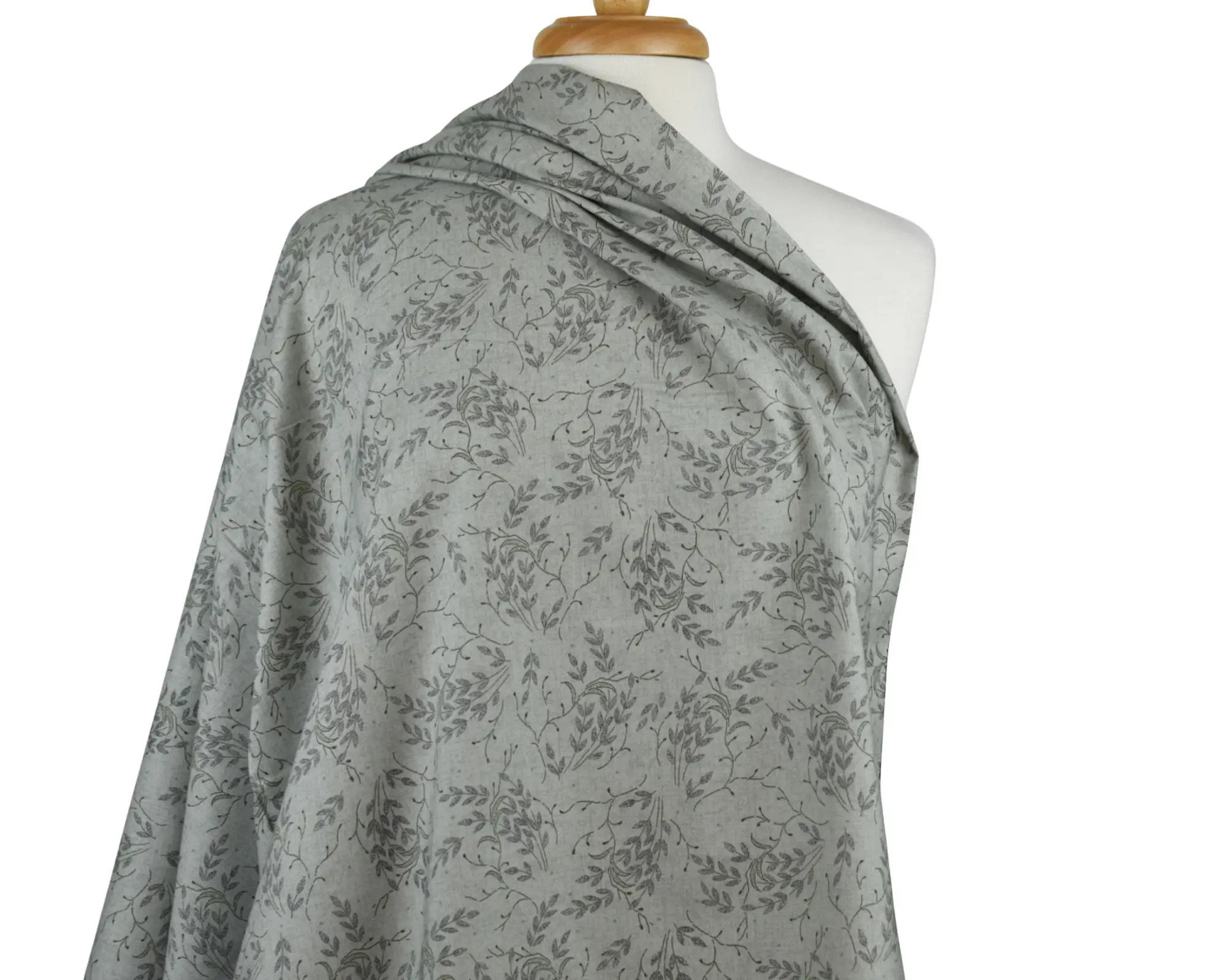 Cotton Broadcloth Shirting- Gray Leaf Print - Image 6