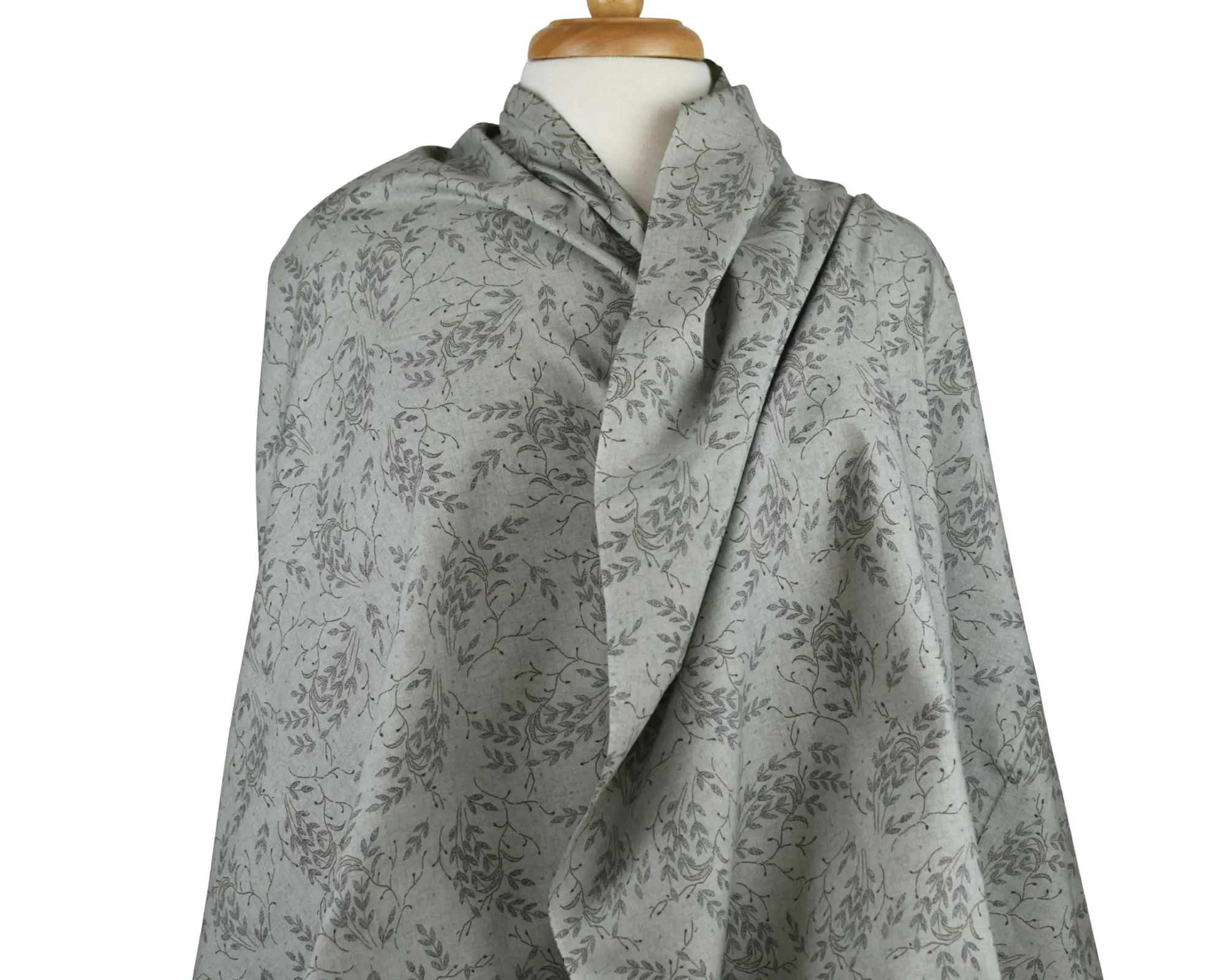 Cotton Broadcloth Shirting- Gray Leaf Print - Image 7