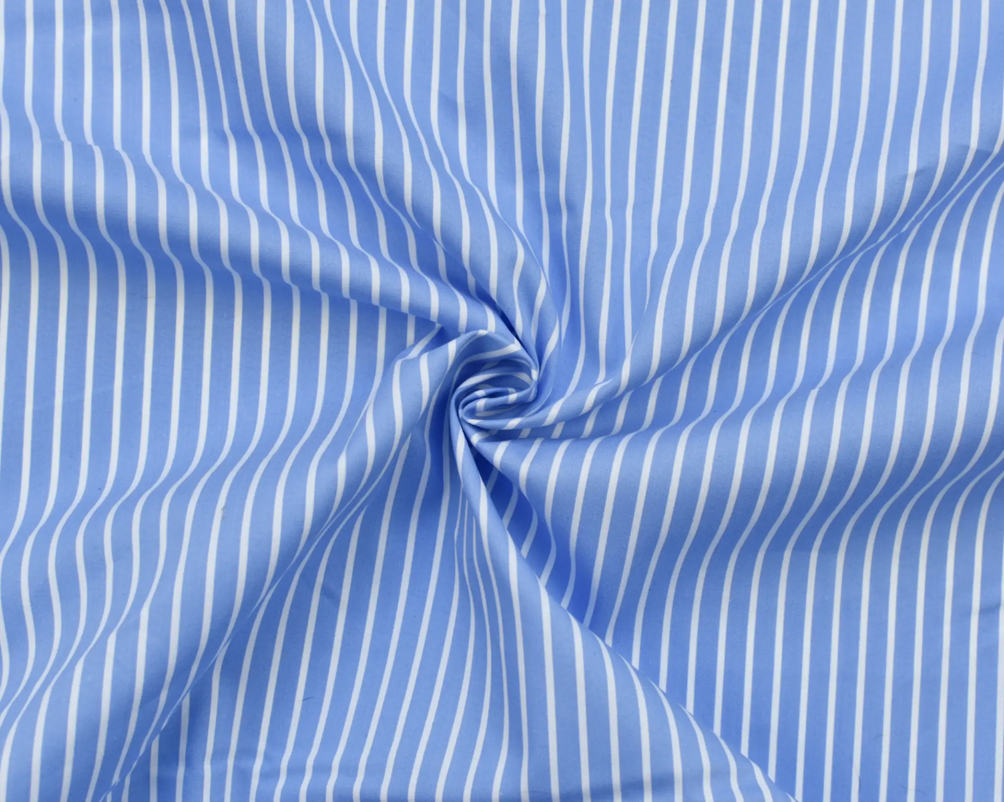 Cotton Stretch Shirting - Blue with Bold White Stripe