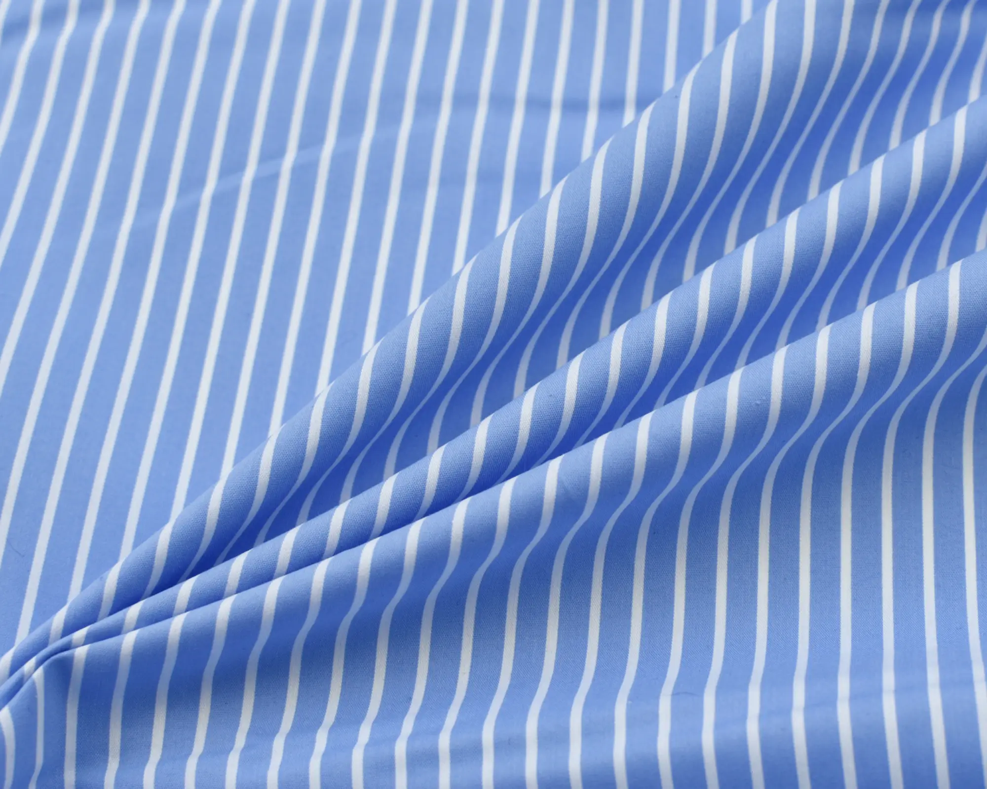Cotton Stretch Shirting - Blue with Bold White Stripe - Image 4