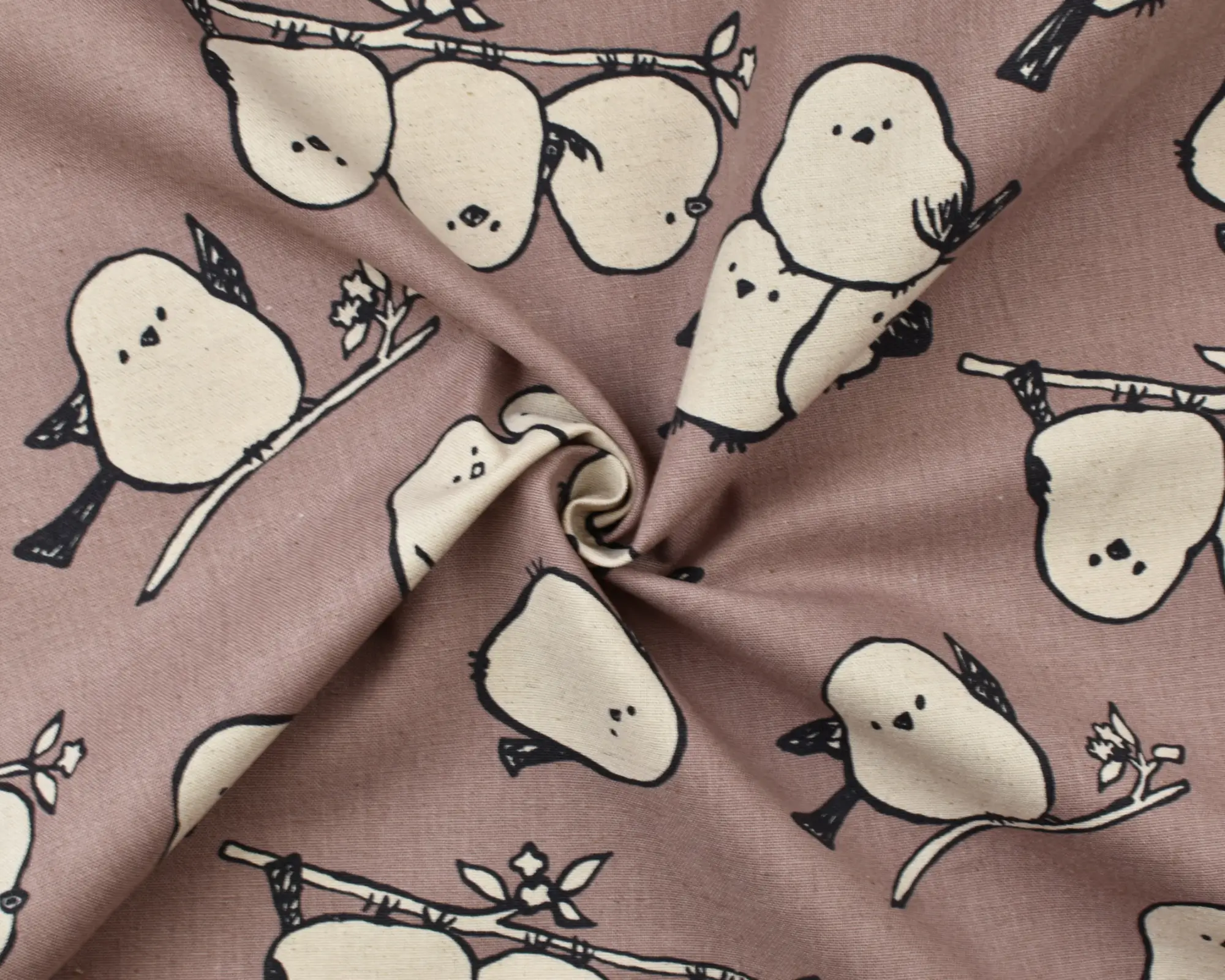 Cotton/Linen Broadcloth - Birds on Mauve