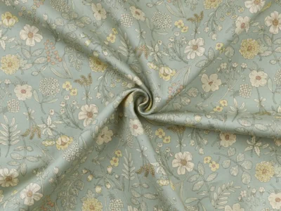 Cotton Oxford Shirting - Green with Floral Pattern