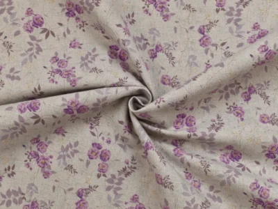 Cotton/Linen Broadcloth - Purple Floral Print