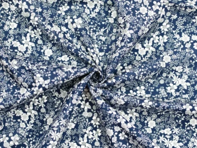 Kokka Cotton Lawn - Navy Blue with White Floral