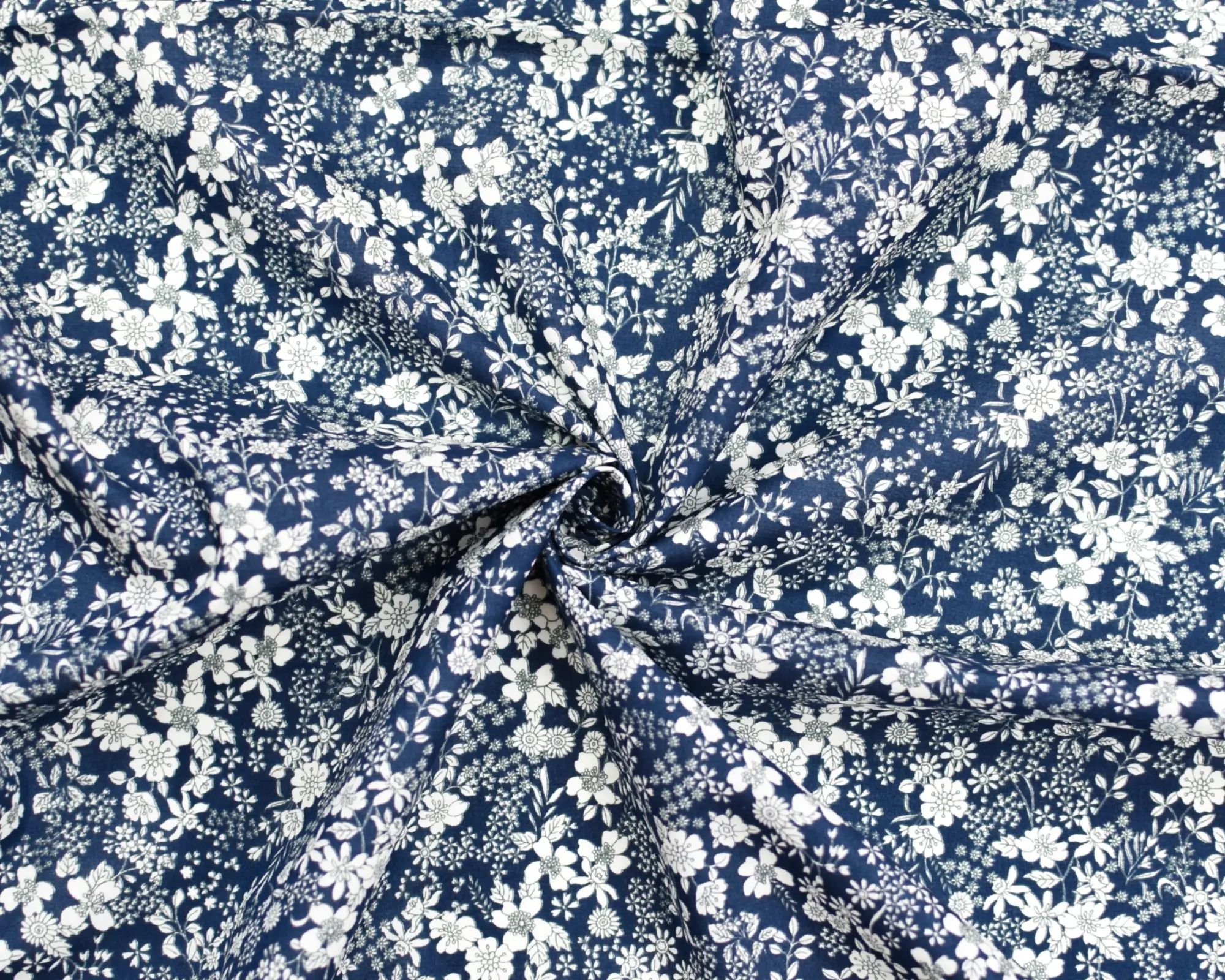 Kokka Cotton Lawn - Navy Blue with White Floral