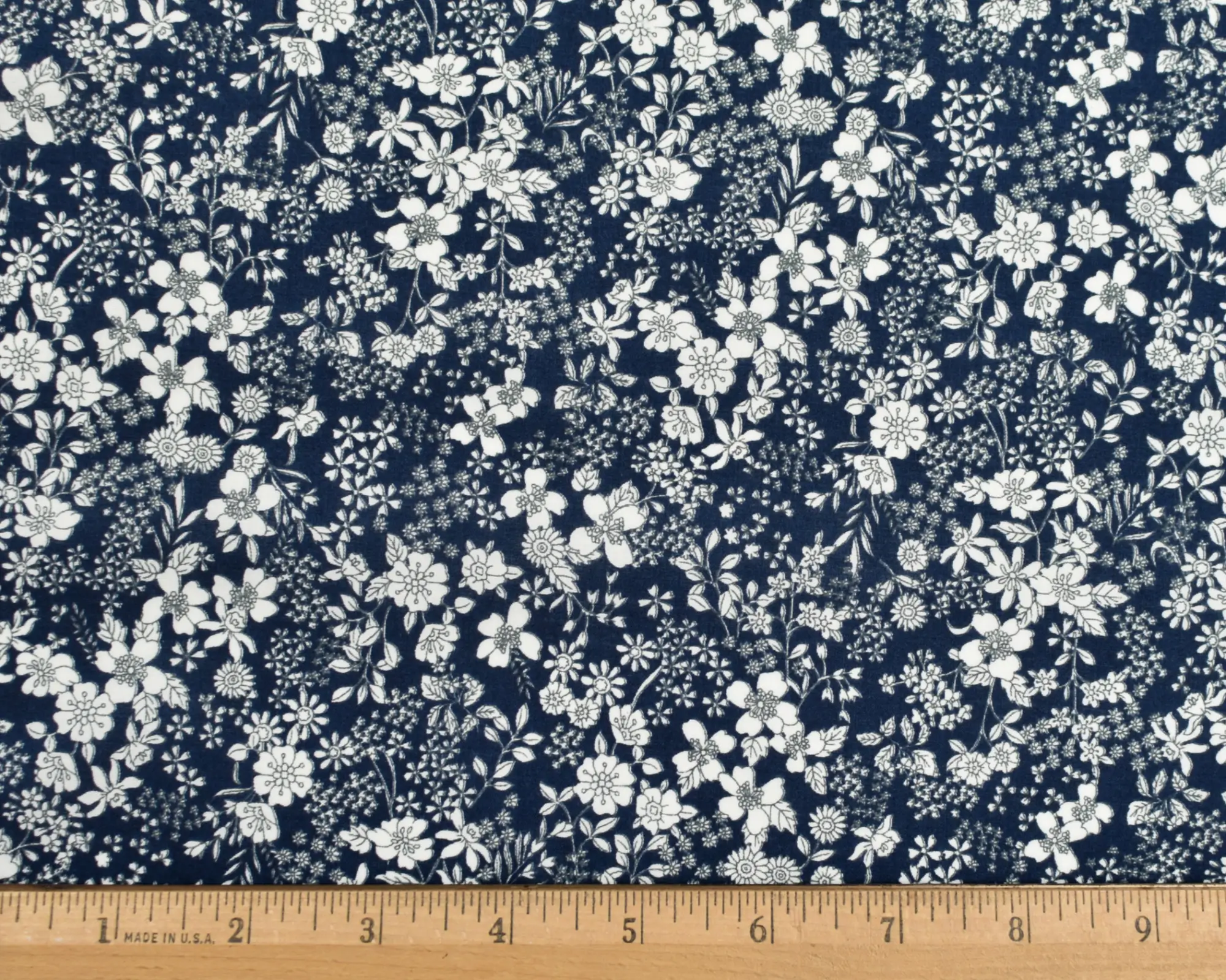 Kokka Cotton Lawn - Navy Blue with White Floral - Image 3