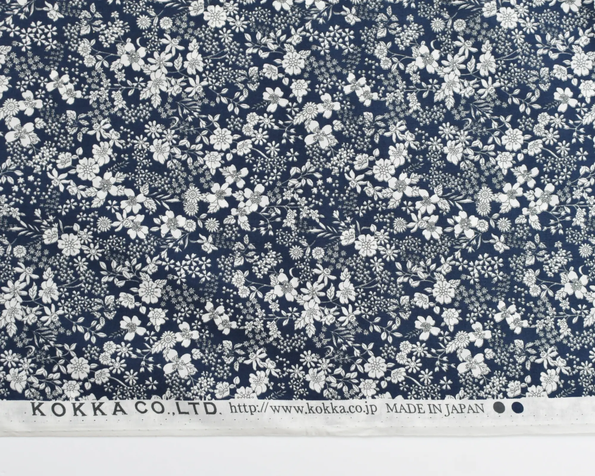 Kokka Cotton Lawn - Navy Blue with White Floral - Image 5